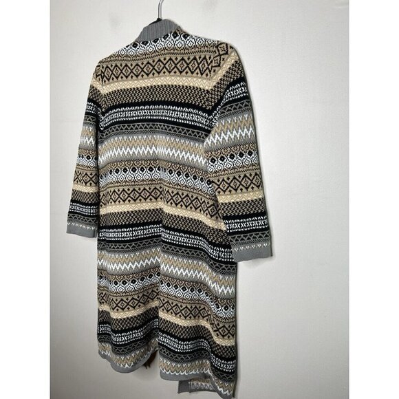 Jones Studio Sweater Cardigan Open Front Long Sleeve Brown White Size Medium - Picture 11 of 11